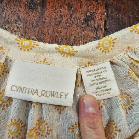 CYNTHIA ROWLEY Cotton Tunic Size S Gold Cream FLAWS Flowy Loose Boho Peasant - Picture 2 of 8